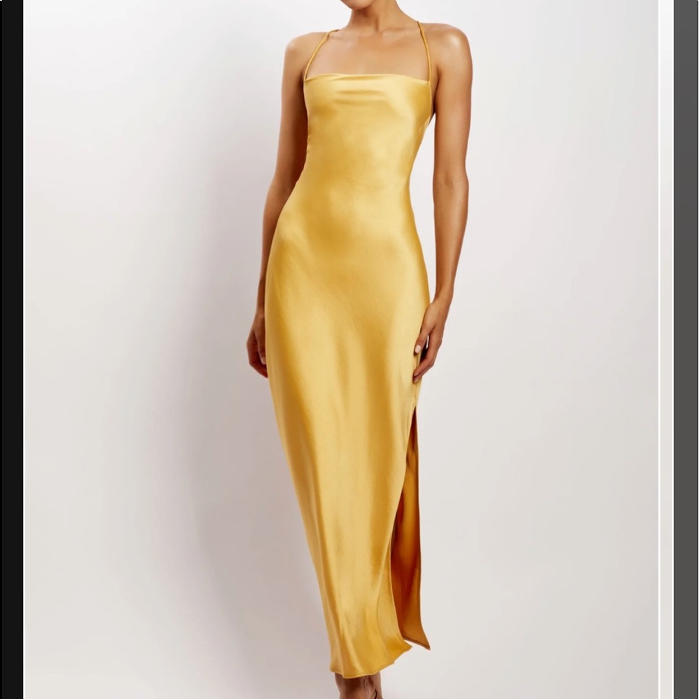 MESHKI Sydney Straight Neck Slip Maxi Dress - Yellow